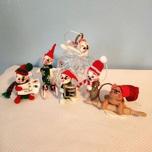 6 Annalee Christmas Mice Ornament Mouse Skis Bulb Rolling Pin Bulb Present Angel